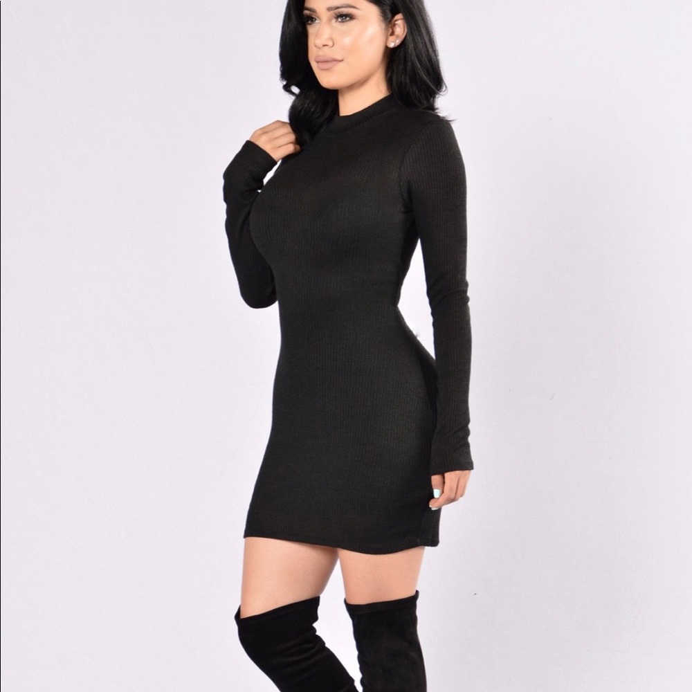 Fashion Nova Ribbed Dress - Black - Medium